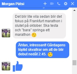 Faksimil: Konditionsbloggarens facebookkorrespondens med Morgan Pätsi efter Kalmar ironman.
