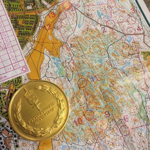 Cristoffer Stockmans karta och SM-guldmedalj. Foto: Cristoffer Stockman